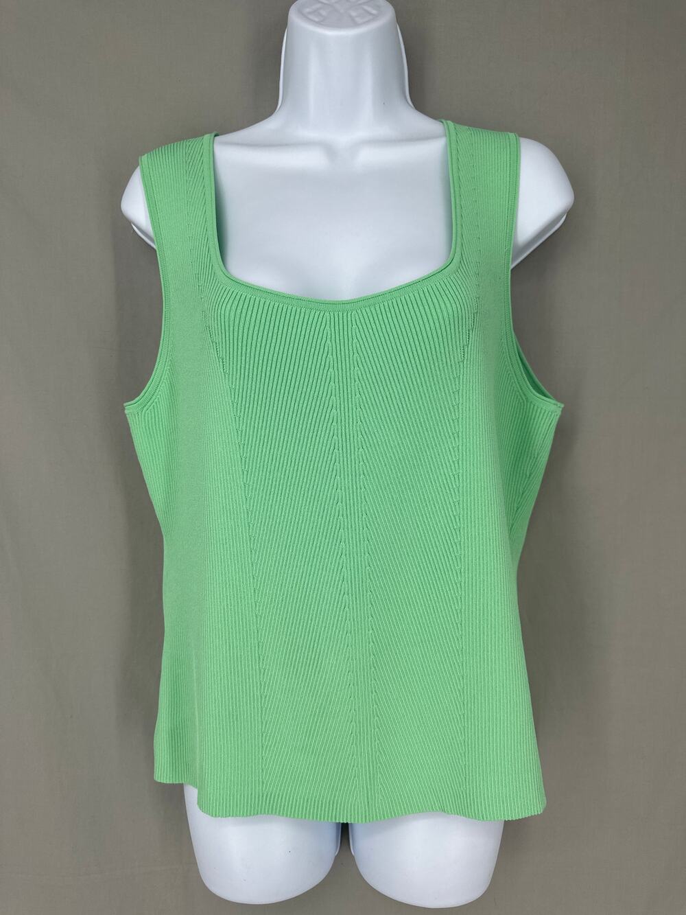 90s Vintage Top Womens XL Green Knit Tank Pastel Comfy Square Neck Sleeveless